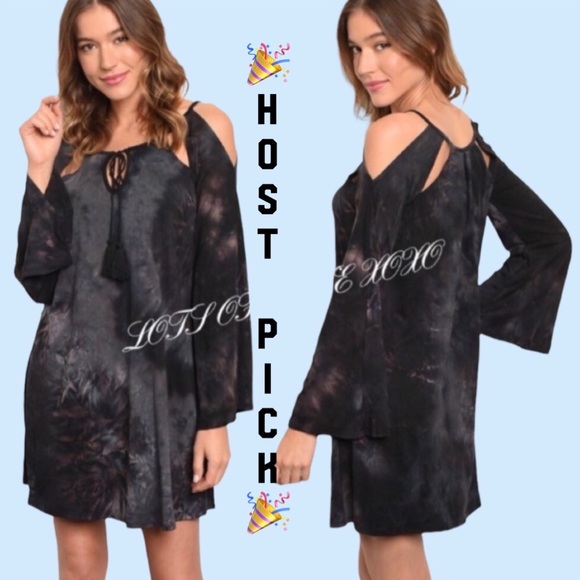 Dresses & Skirts - ❌DONATED❌Black Tie Dye Cold Shoulder Tassel Tie Detailed Dress